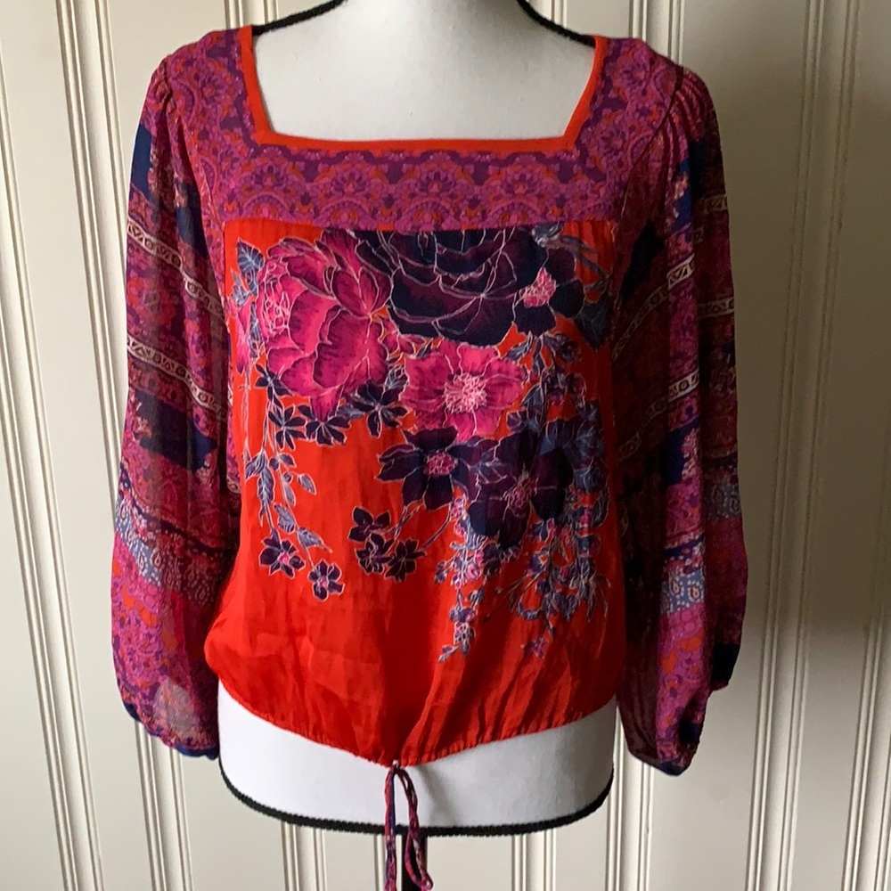 Free People Floral Blouse Orange/Pink/Purple Size XS NEW